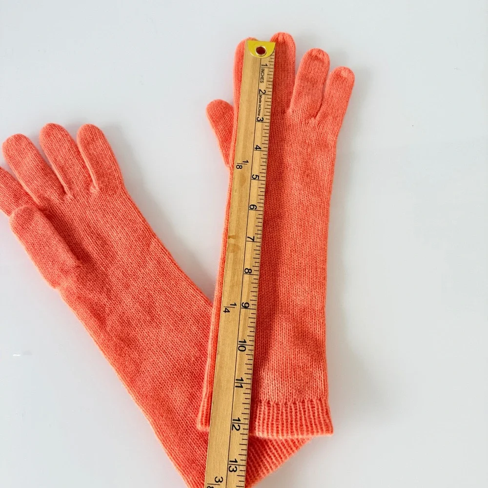 Garnet Hill Gloves Womens O/S Orange‎ Excellent 100% Cashmere Long Knit RN102816